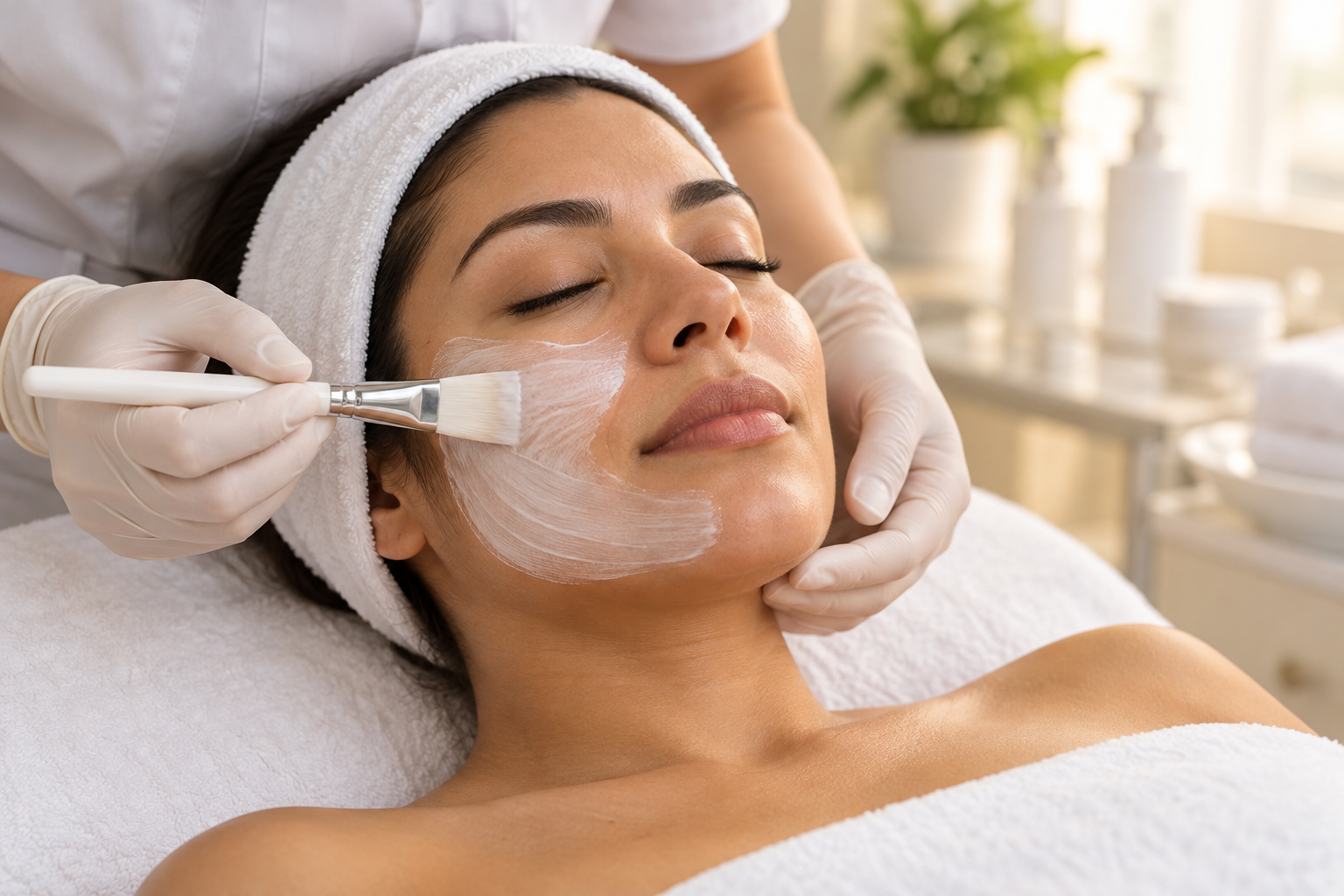 Aplicación de una mascarilla facial, imagen referencial