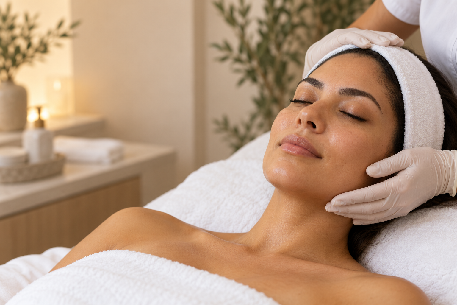 Momento de cuidado facial en un ambiente cálido